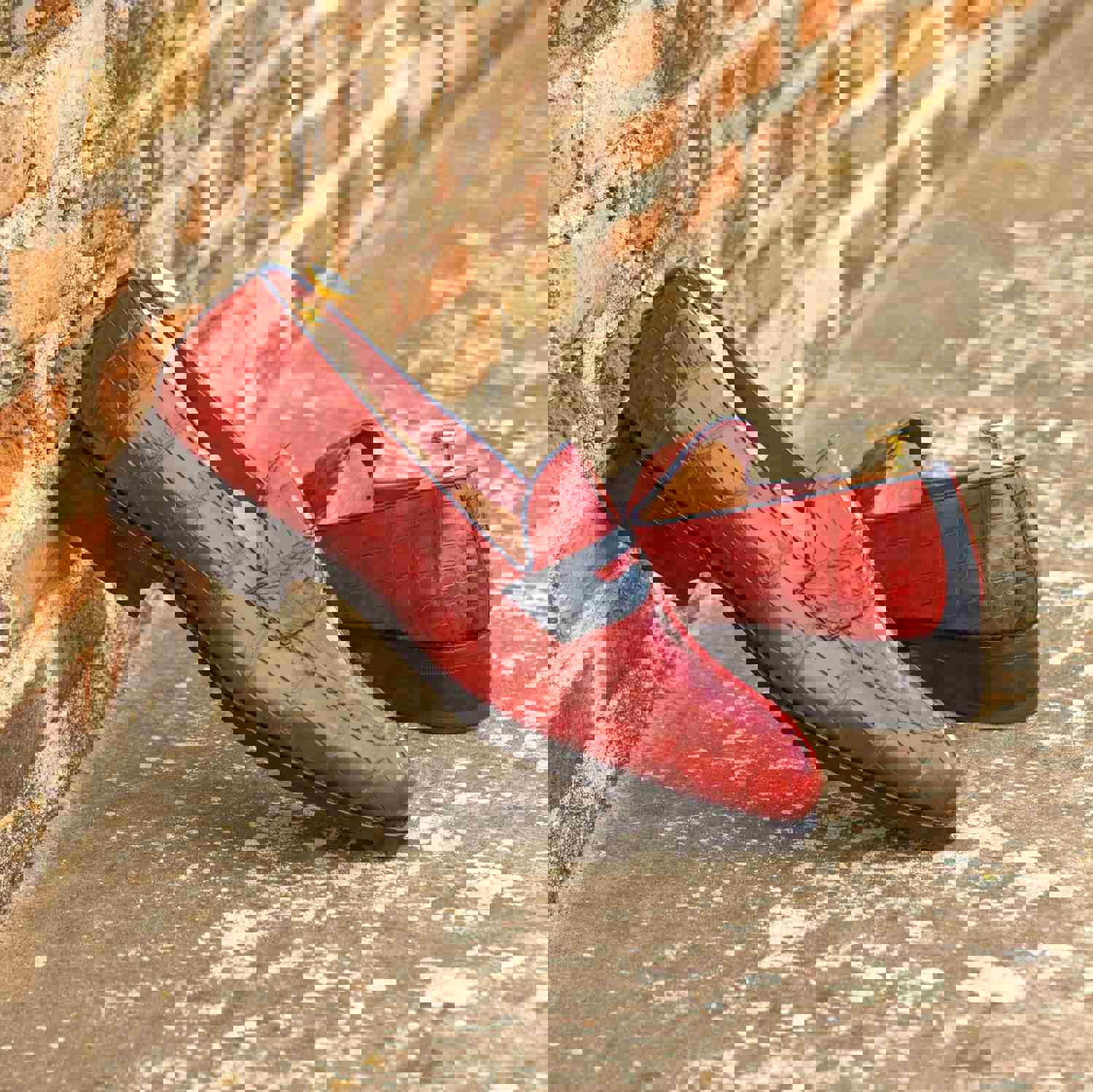 DapperFam Luciano in Red / Navy Mens Italian Leather & Exotic US Alligator Loafer