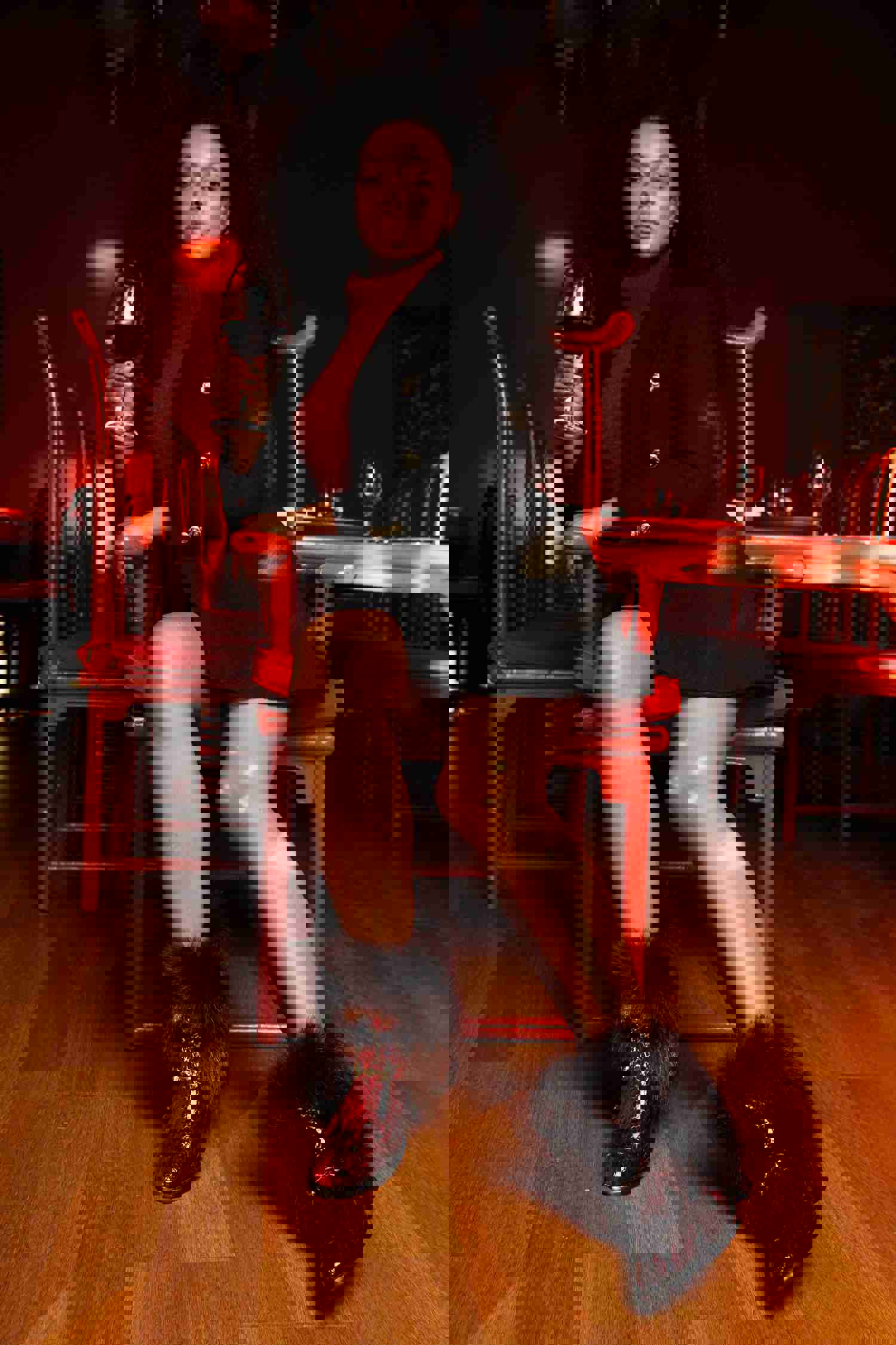 Izmir Burgundy Patent Leather Natural Fur Mid Calf Women Boot