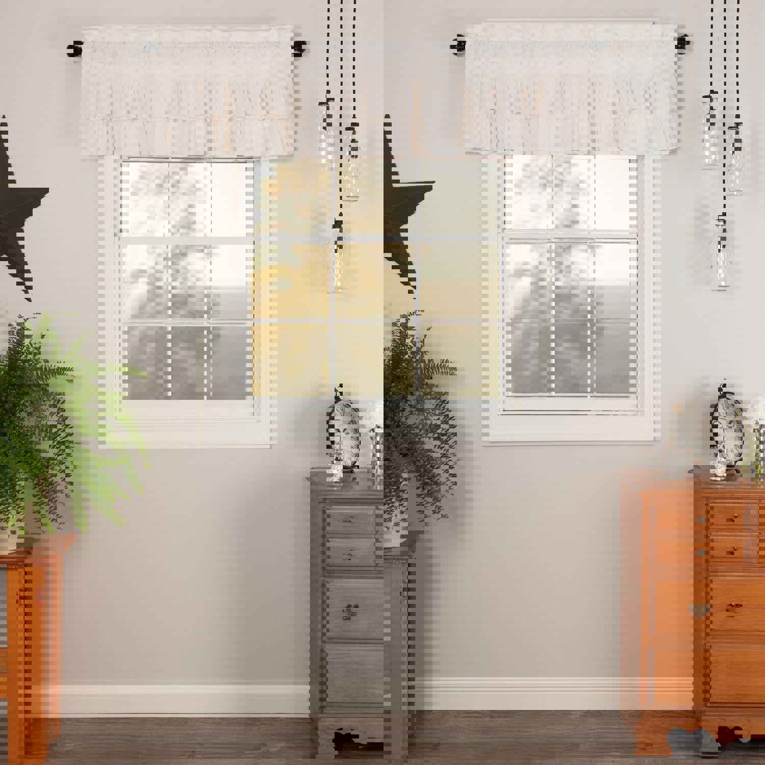 Farmhouse Valance Simple Life Flax Ruffled Solid Color Window Curtain