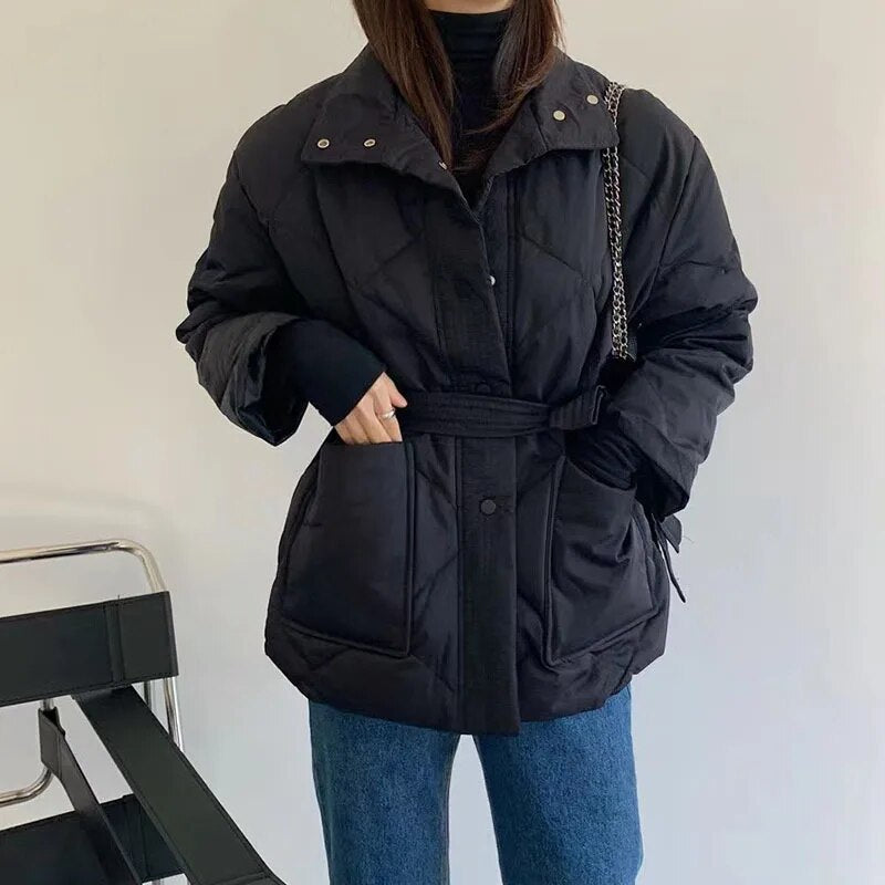 Women's Winter Jacket Coats - Fashionable Black Padded Parkas for Autumn/Winter