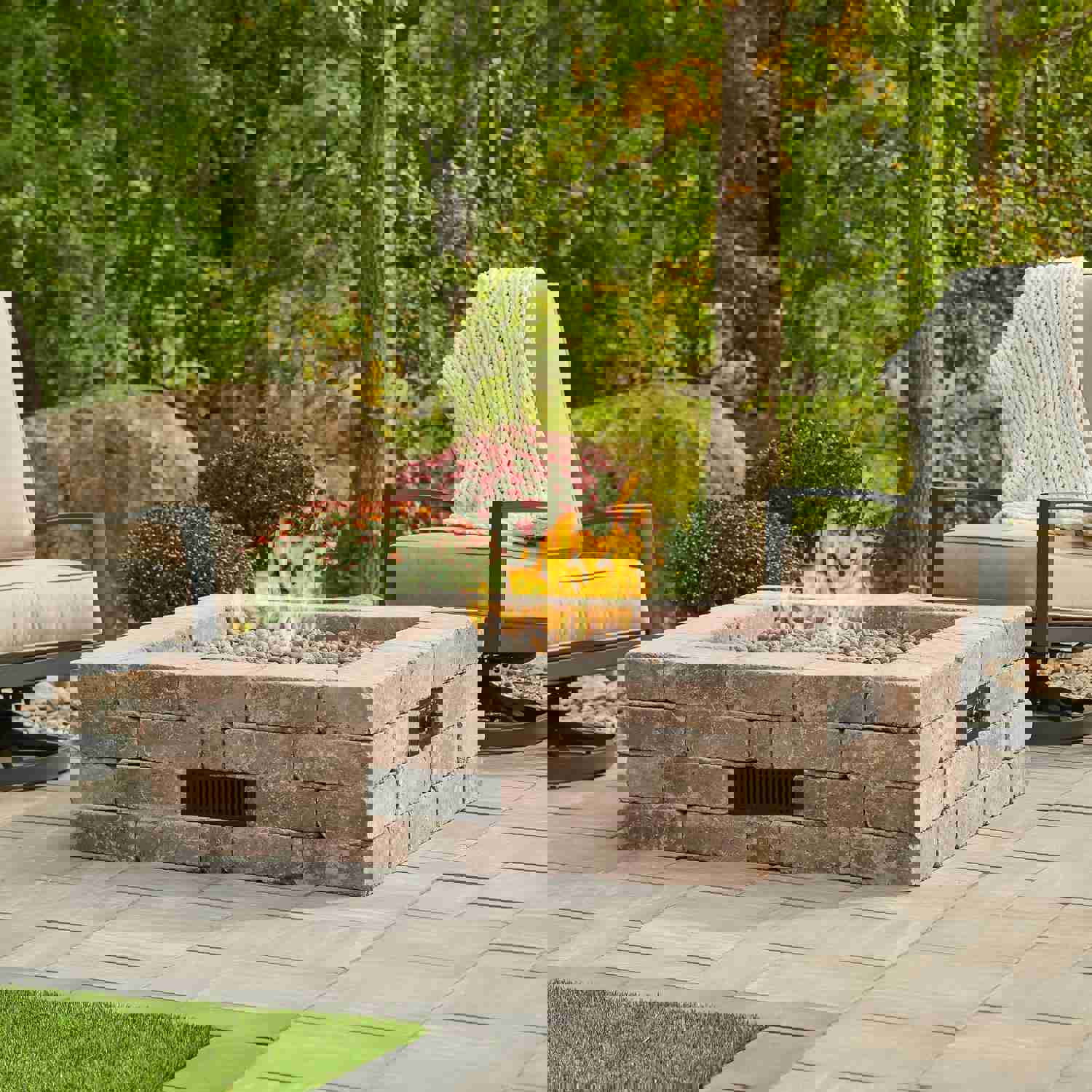 Bronson Block Square Gas Fire Pit Kit - DIY Backyard Fire Pit