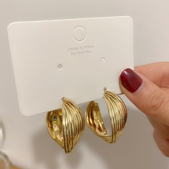 Golden Big Hoop Earrings - Korean Geometry Metal Drop Earrings for Women