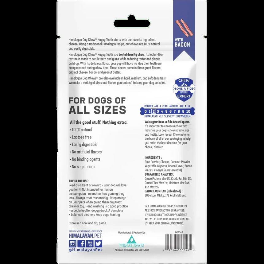 Himalayan Pet Supply Happy Teeth Bacon Dental Chew for Dogs (Large 4 Oz)