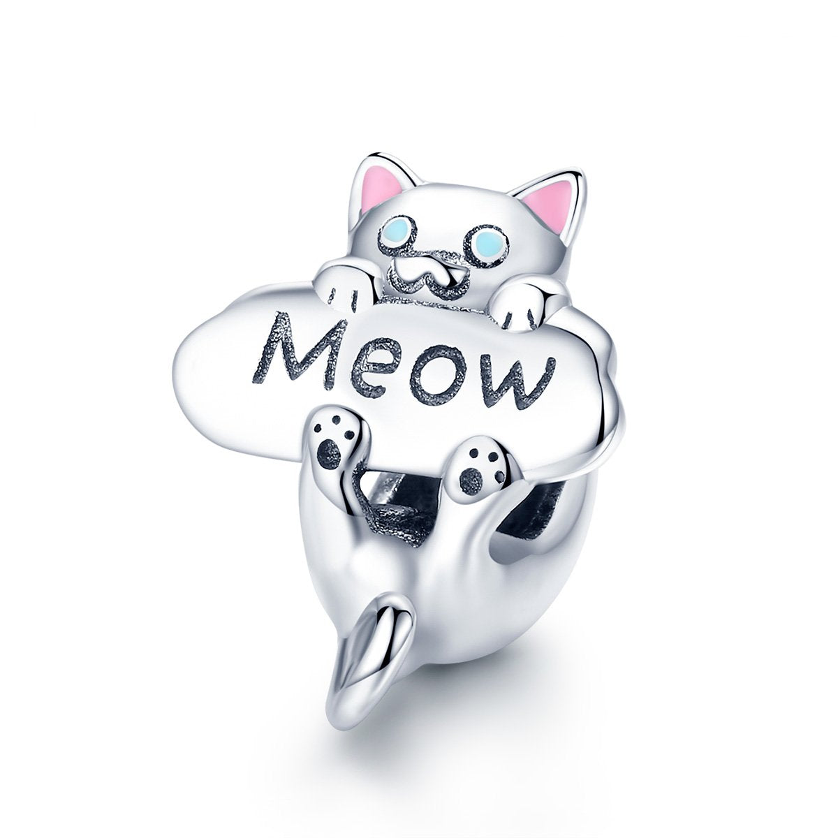 Sterling 925 Silver 'The Meow' Charm Pendant for Pandora & European Bracelets