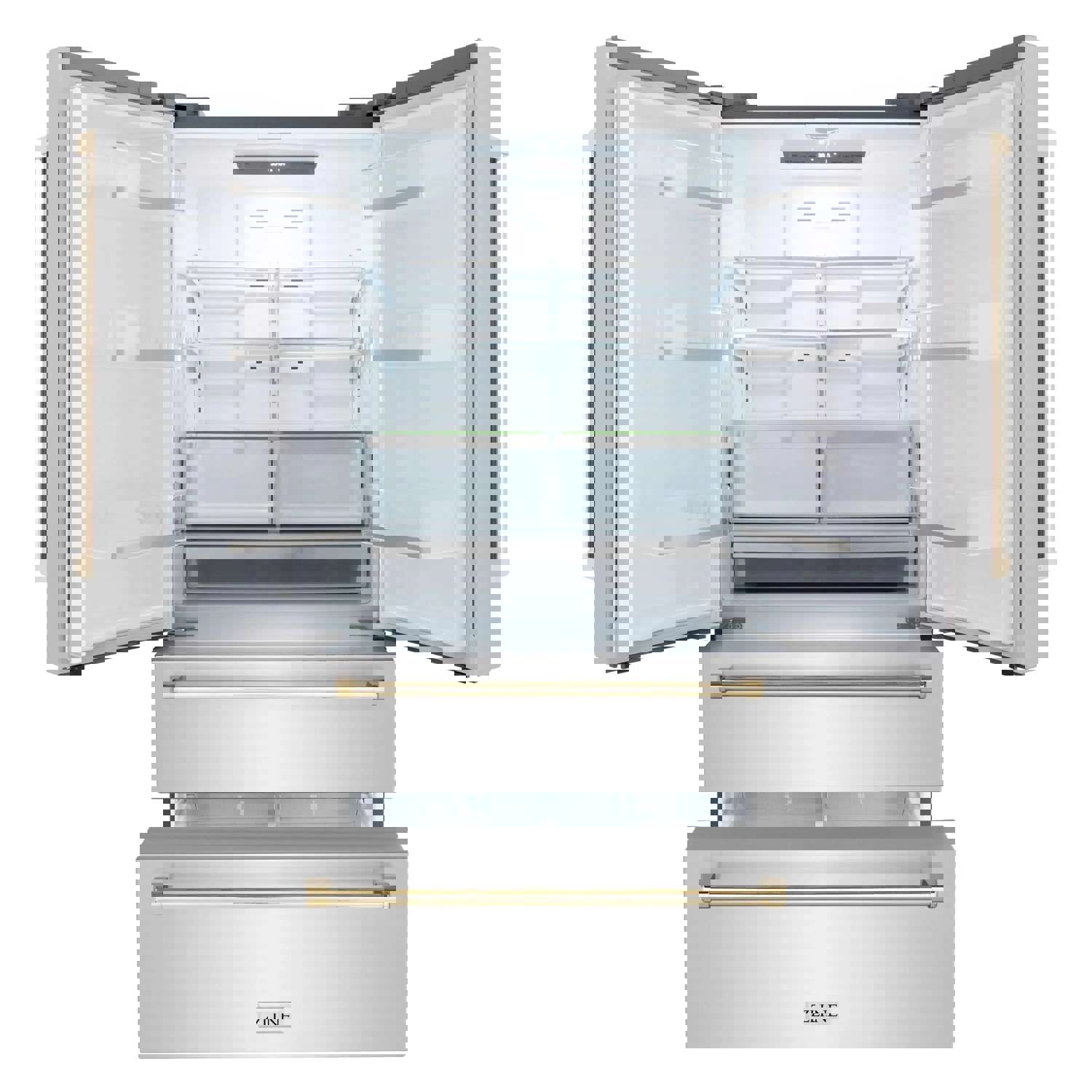 ZLINE Autograph Edition 36 22.5 cu. ft Freestanding French Door Refrigerator with Ice Maker in Stainless Steel with Gold Trim