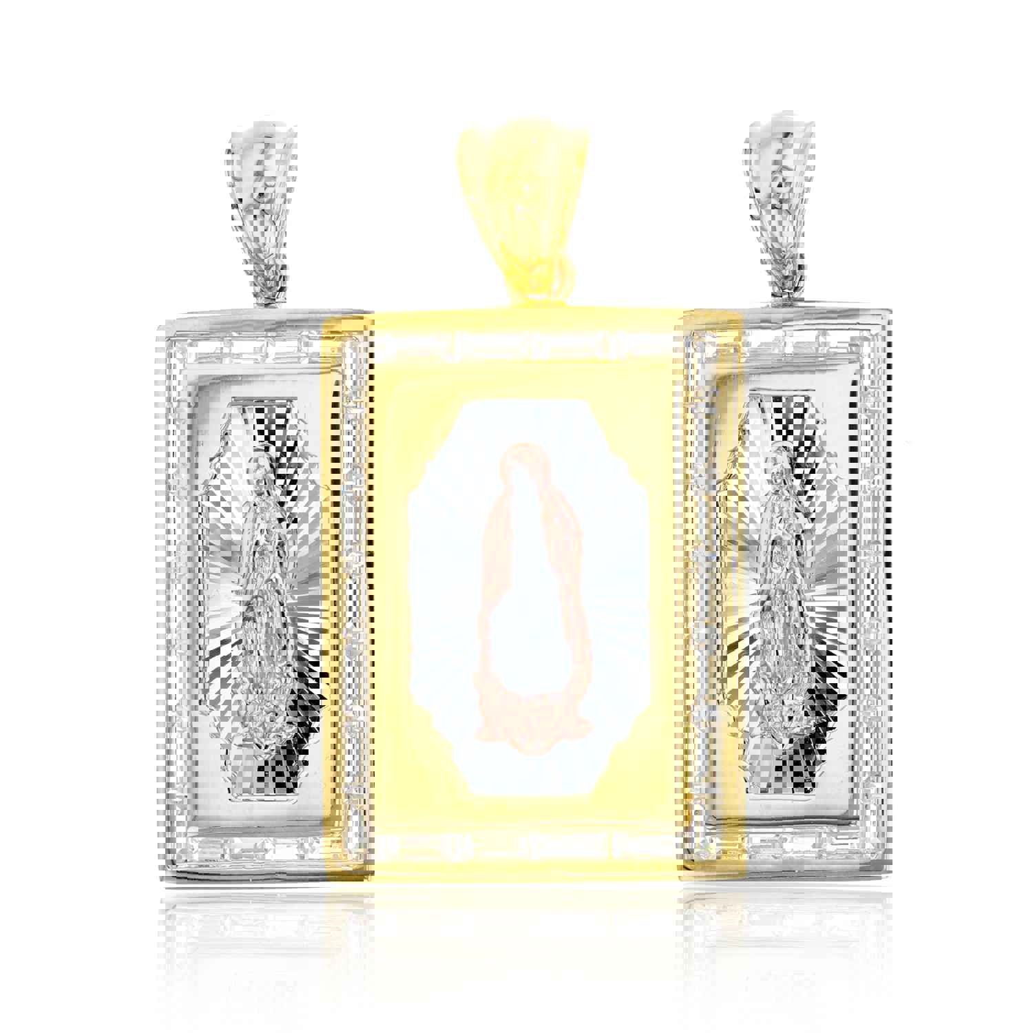 14K Tricolor Gold Channel Virgin Mary Frame Pendant