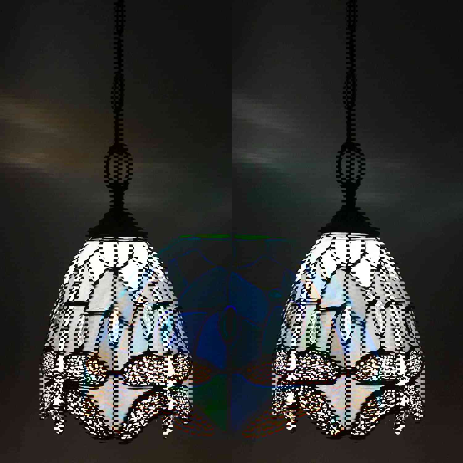 Werfactory® Tiffany Pendant Light - Green Stained Glass Dragonfly Style Shade Hanging Lamp