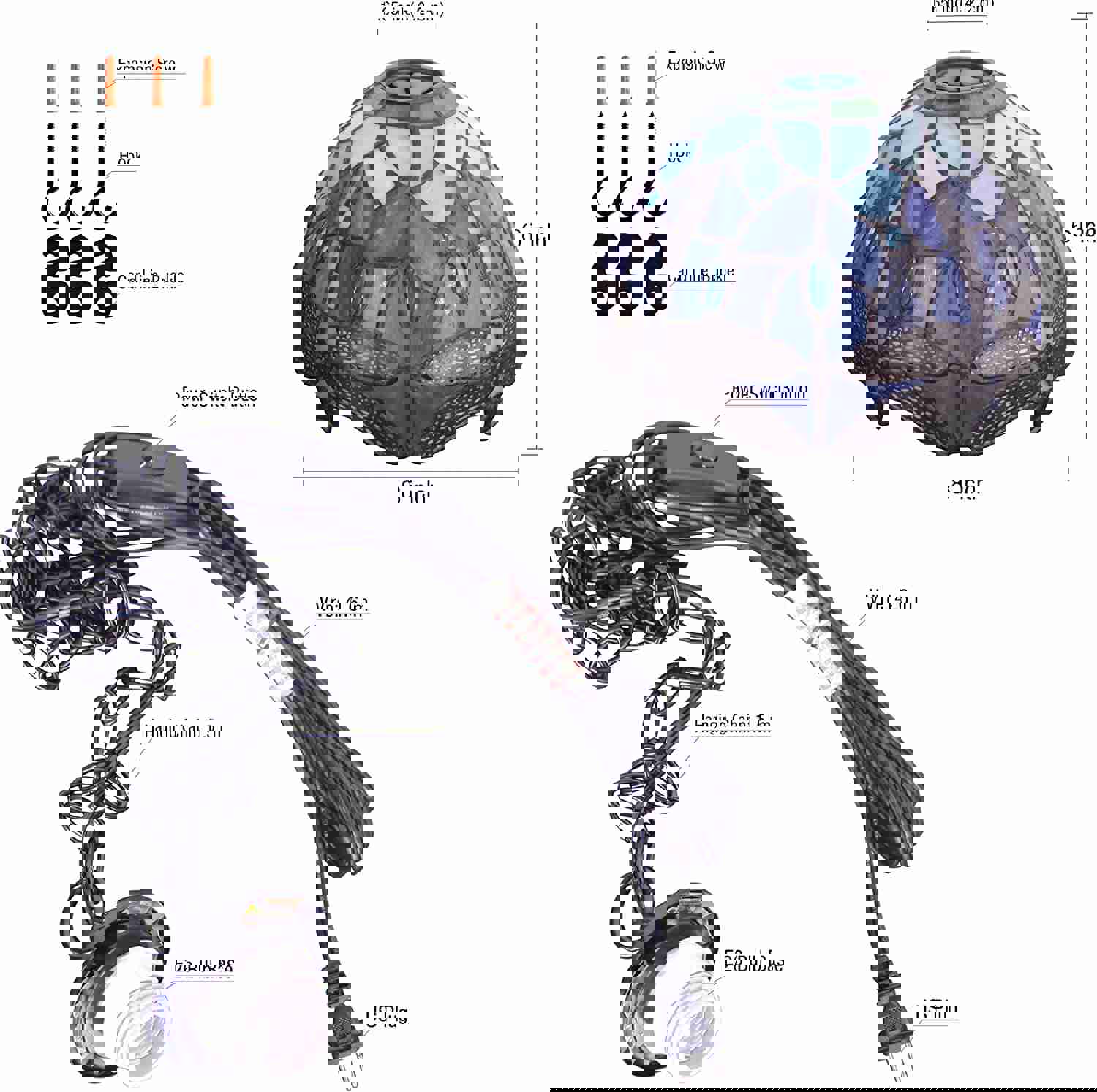 Werfactory® Tiffany Pendant Light - Green Stained Glass Dragonfly Style Shade Hanging Lamp