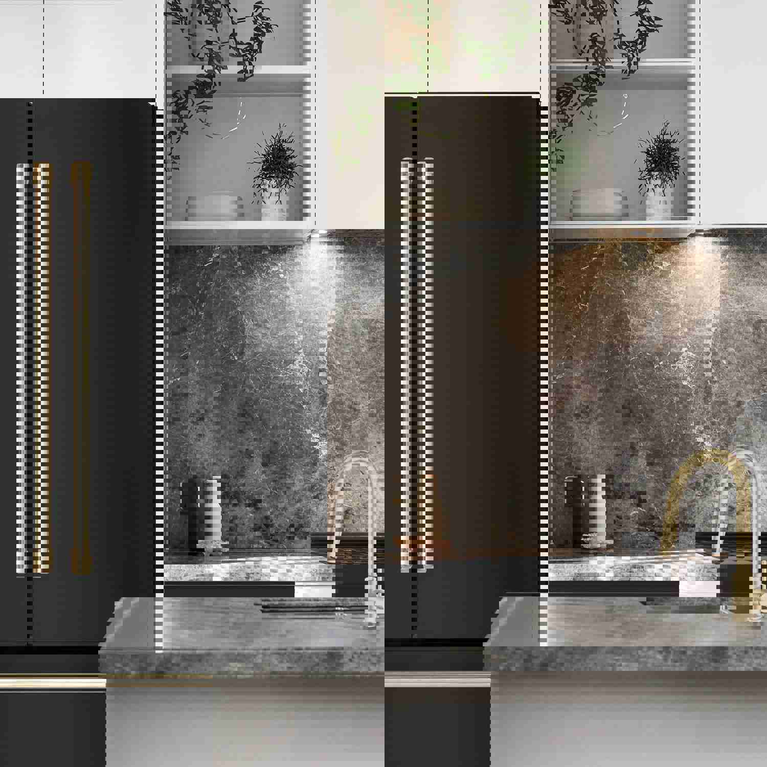 ZLINE 36 Autograph Edition 22.5 cu. ft Freestanding French Door Refrigerator with Ice Maker in Fingerprint Resistant Black Stainless Steel