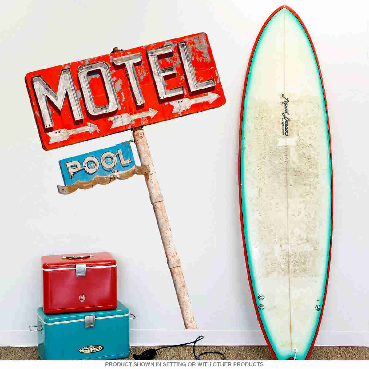 Motel Pool Signpost Extendable Wall Decal - Retro Neon Sticker for Home & Business Decor