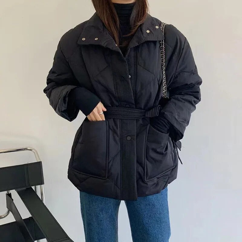 Women's Winter Jacket Coats - Fashionable Black Padded Parkas for Autumn/Winter