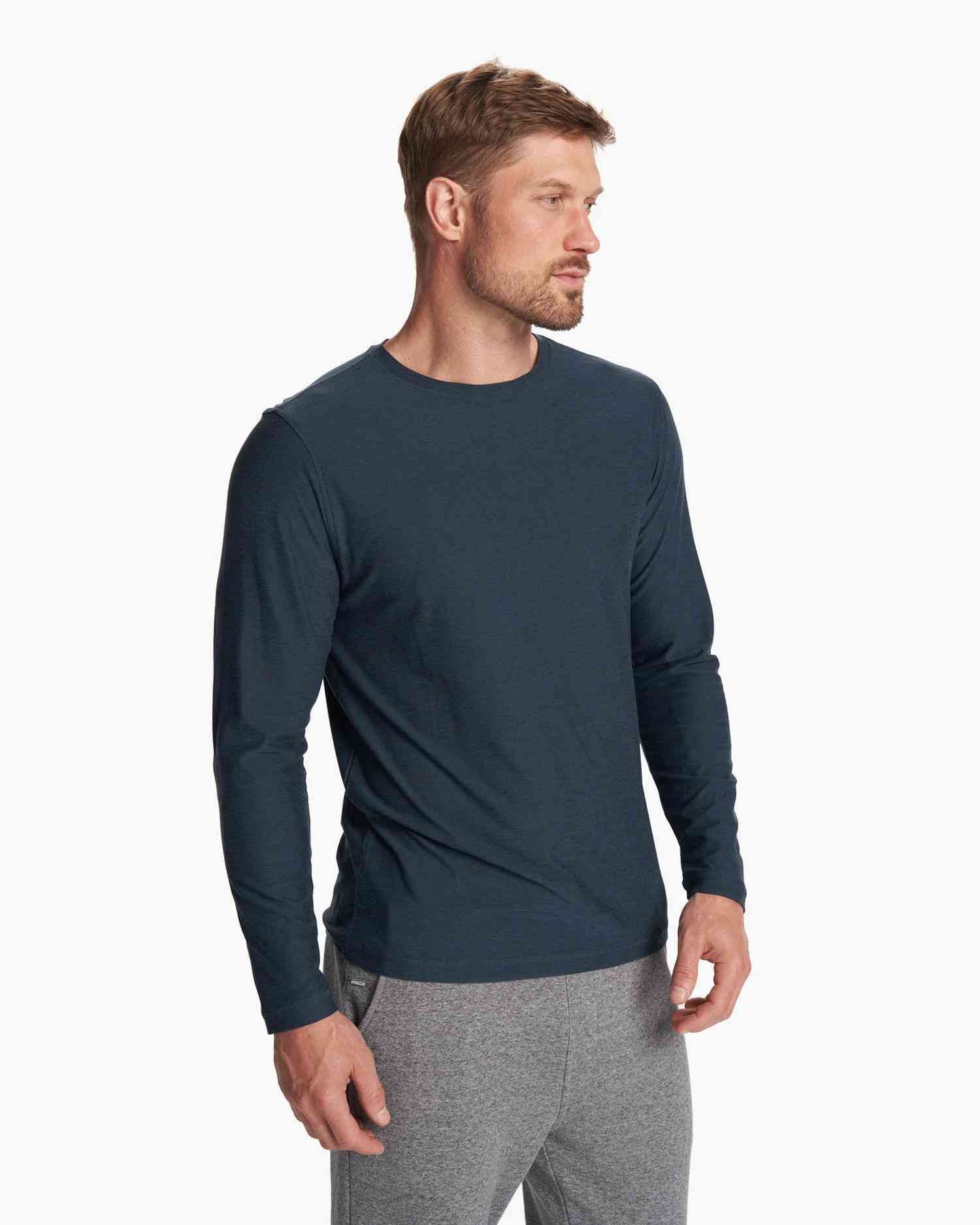 Vuori Strato LS Tech Tee Shirt Navy - Softest Workout Apparel
