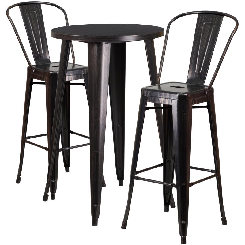 Flash Furniture Nichols Commercial Grade 24 Gold Metal Indoor-outdoor Bar Table Set With 2 Cafe Stools