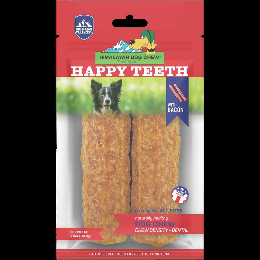 Himalayan Pet Supply Happy Teeth Bacon Dental Chew for Dogs (Large 4 Oz)