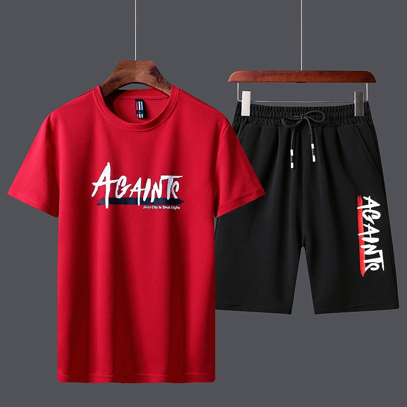 Men's Summer Tracksuit - Sportswear Two Piece Set with T-Shirt and Shorts