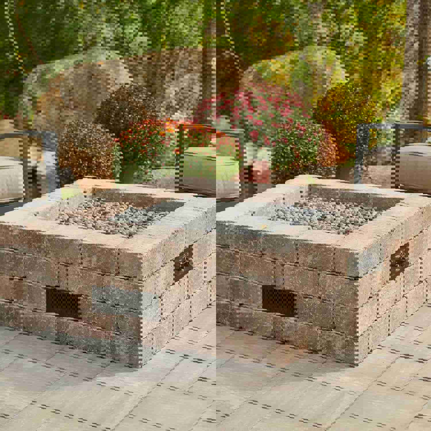 Bronson Block Square Gas Fire Pit Kit - DIY Backyard Fire Pit