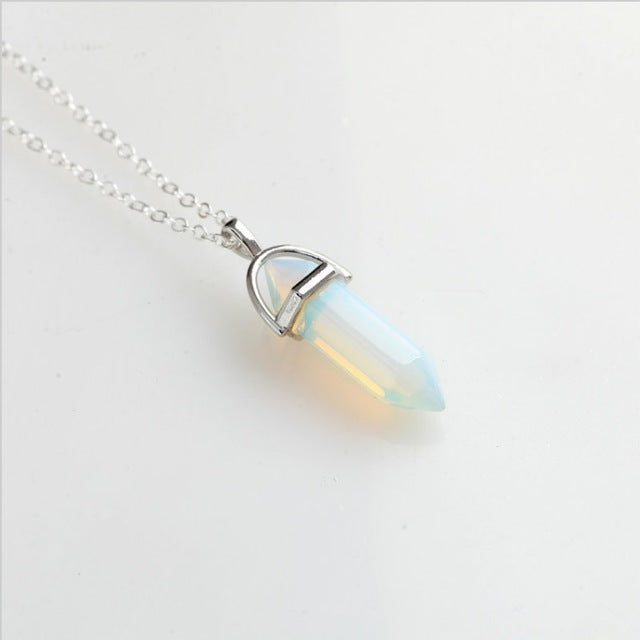 Fashion Hexagonal Column Necklace with Natural Crystal Pendants for Women