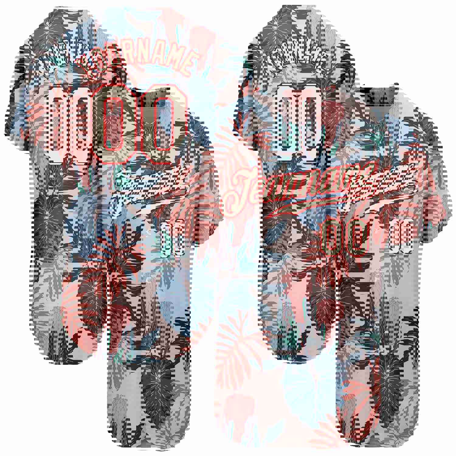 Custom Cream Red 3D Pattern Design Hawaii Palm Leaves And Flowers Authentic Baseball Jersey