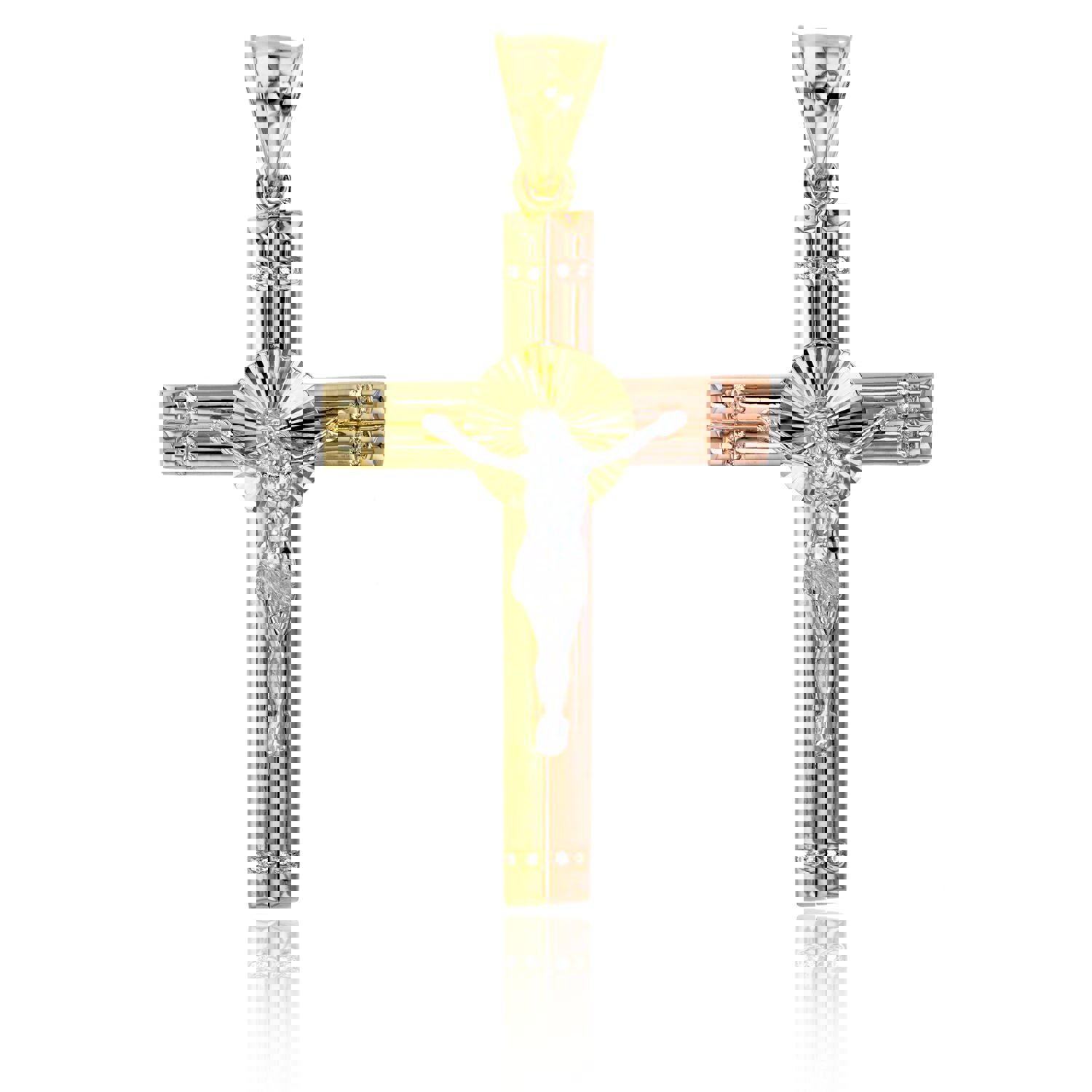 14K Gold Tricolor 66x33mm Cross Pendant