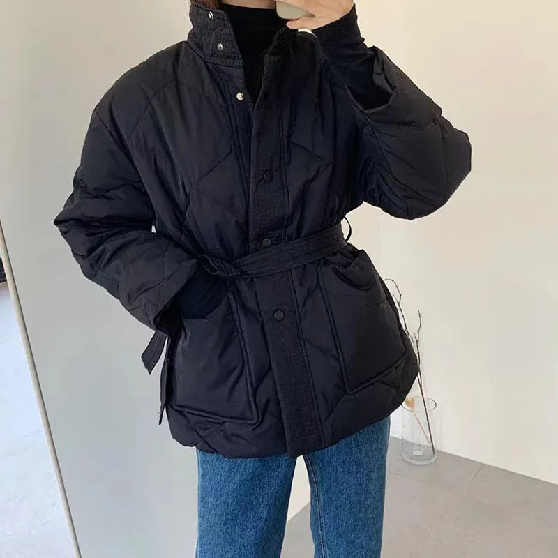 Women's Winter Jacket Coats - Fashionable Black Padded Parkas for Autumn/Winter