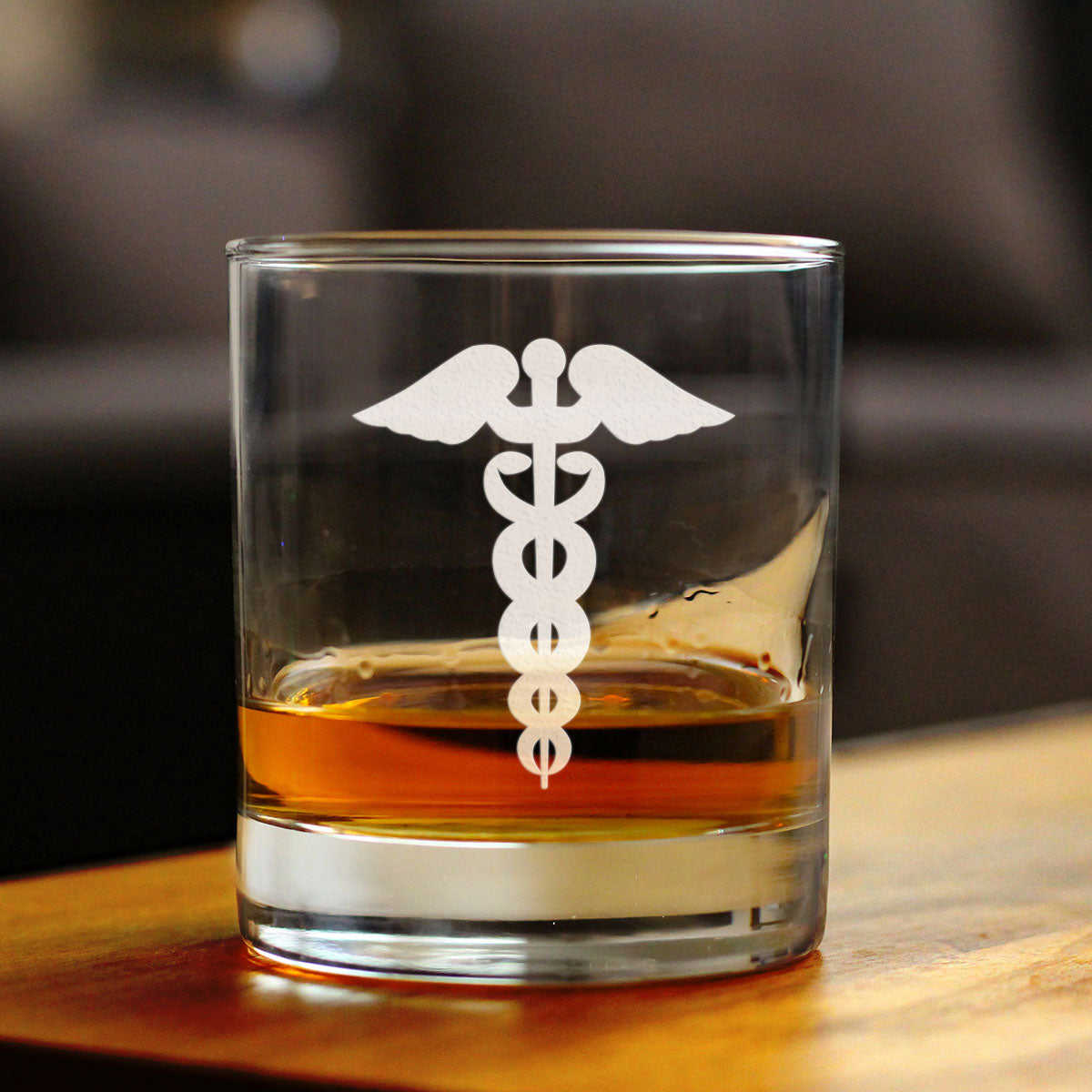 Caduceus Medical Symbol Whiskey Rocks Glass for Healthcare Workers - 10.25 Oz