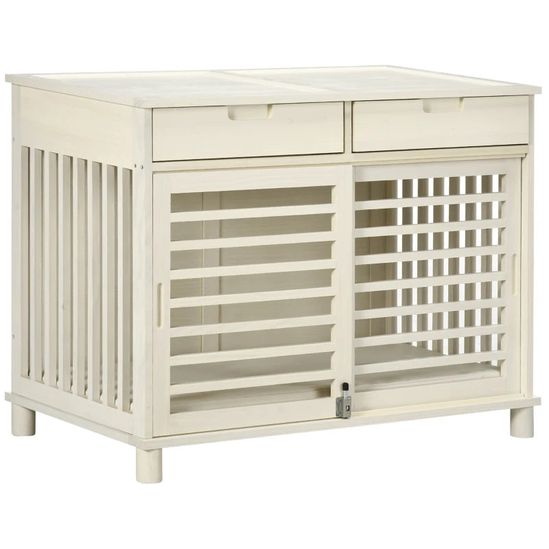 PawHut Dog Crate End Table with Cushion Sliding Door for Medium Dogs