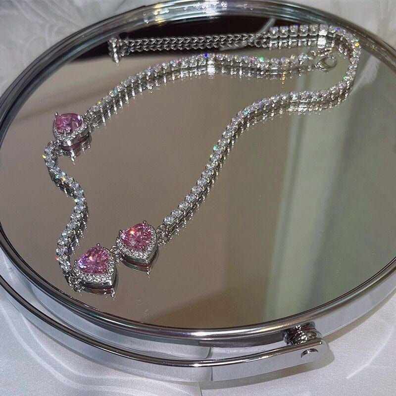 Evelyn Heart Choker Necklace - 925 Sterling Silver with Cubic Zirconia