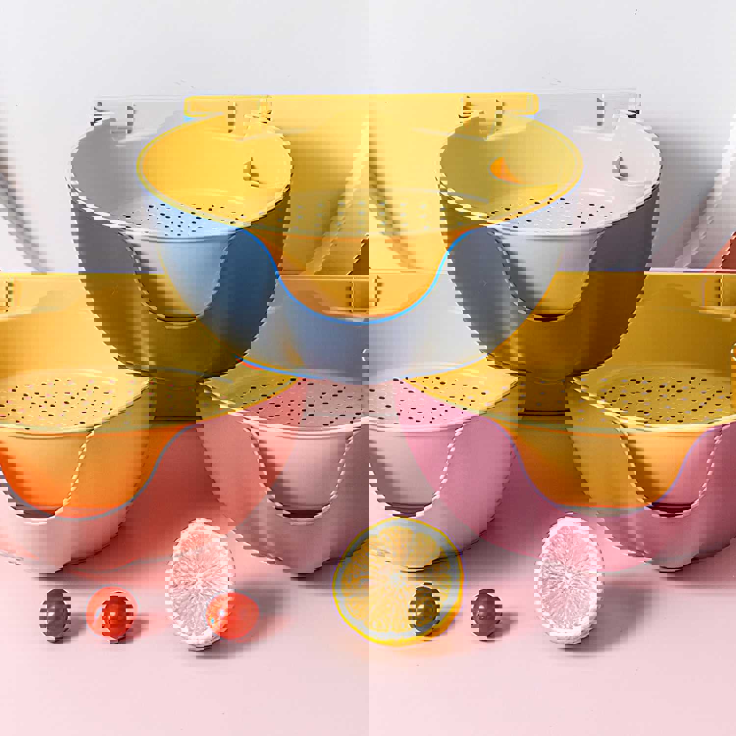 Dual Layer Nordic Style Vegetable and Fruit Storage Box - BPA Free PP Plastic Kitchen Container