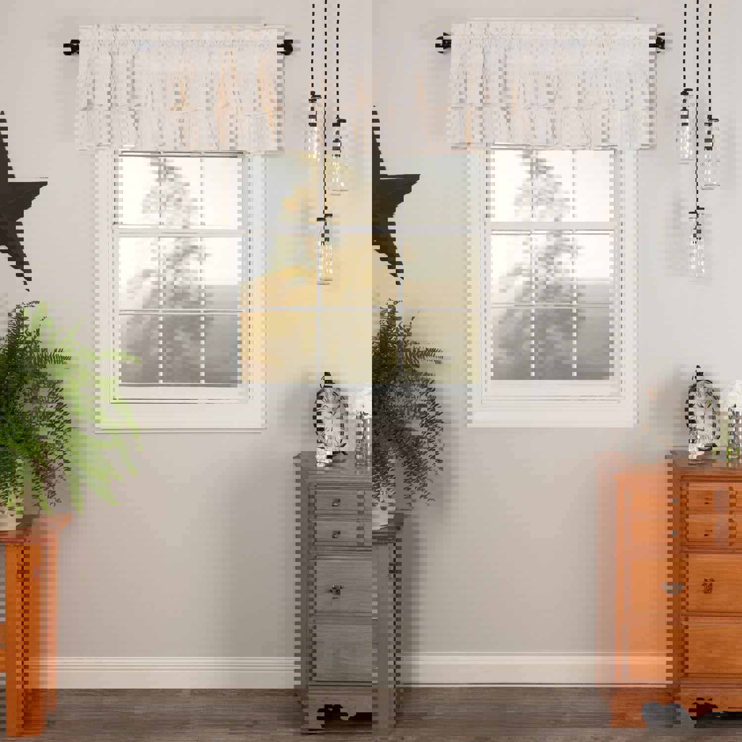 Farmhouse Valance Simple Life Flax Ruffled Solid Color Window Curtain