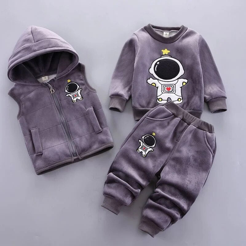 Baby Fleece Cartoon Bear Design, 3 Pieces Warm Clothing Set