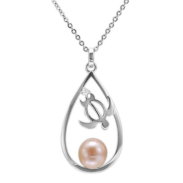 Pearl Honu Teardrop Pendant - 925 Sterling Silver Sea Turtle Jewelry