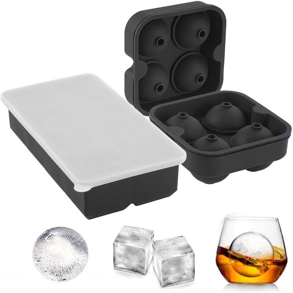 GDREAMT Silicone Ice Cube Trays Set - BPA Free, Easy Release, Reusable for Whiskey & Cocktails (3-Piece, Black)