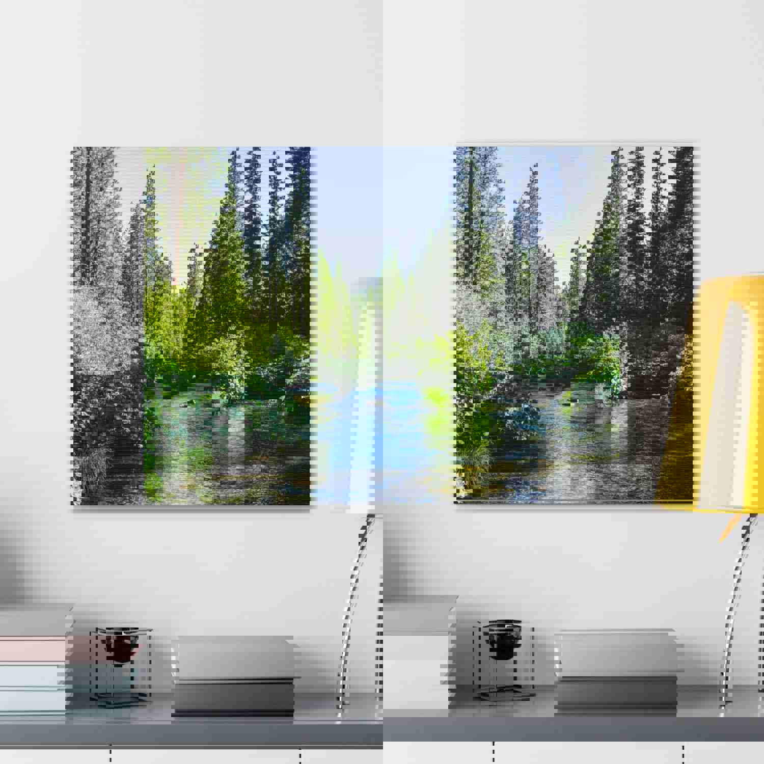 River Through The Green Forest Nature Wilderness Photography Canvas Wall Art