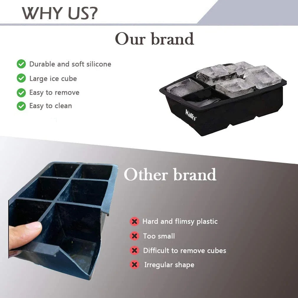 WALFOS Large Size 6 Cell Silicone Ice Ball Mold for Whiskey & Cocktails