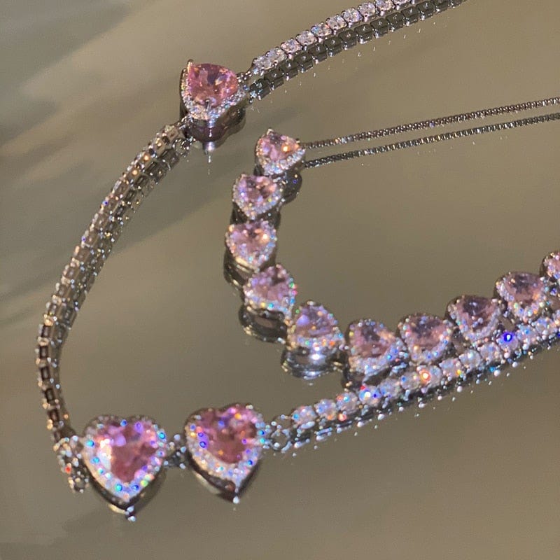 Evelyn Heart Choker Necklace - 925 Sterling Silver with Cubic Zirconia