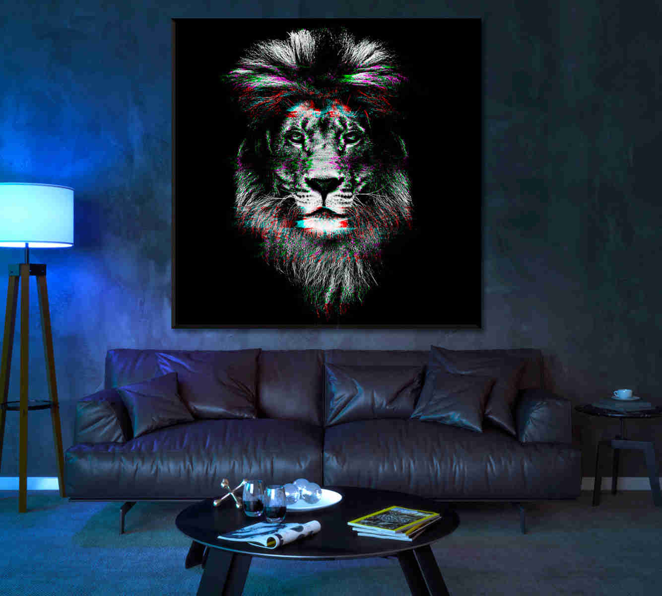 Holographic Glitch Art Lion Canvas Print for Home and Office Decor
