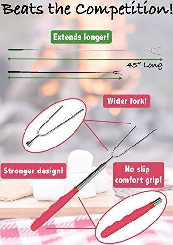 KBA Marshmallow Roasting Sticks Set of 8 - Telescoping Smores Sticks for Fire Pit with Glow in The Dark Handles