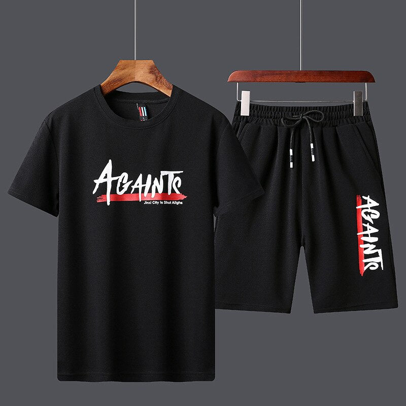 Men's Summer Tracksuit - Sportswear Two Piece Set with T-Shirt and Shorts