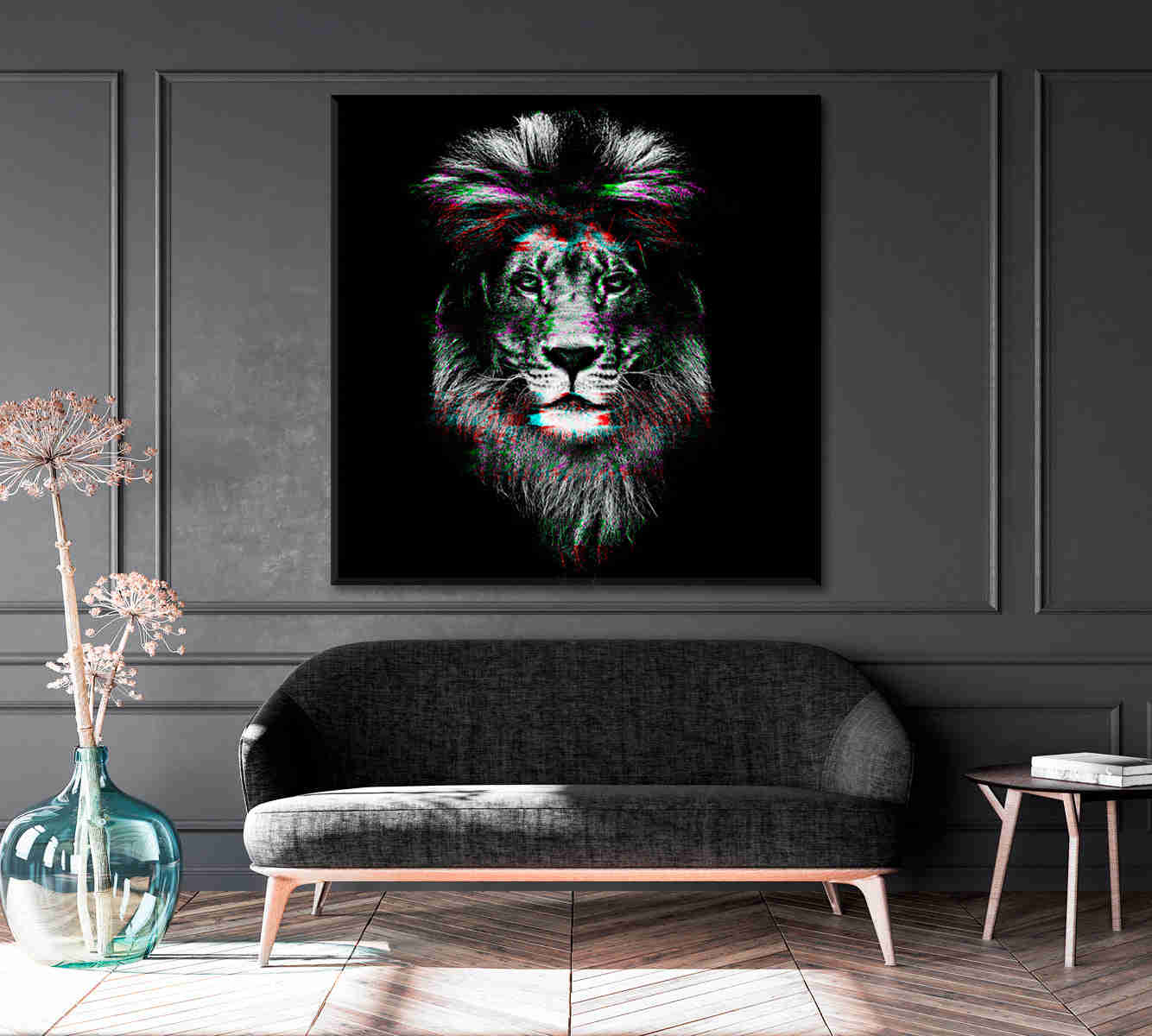 Holographic Glitch Art Lion Canvas Print for Home and Office Decor