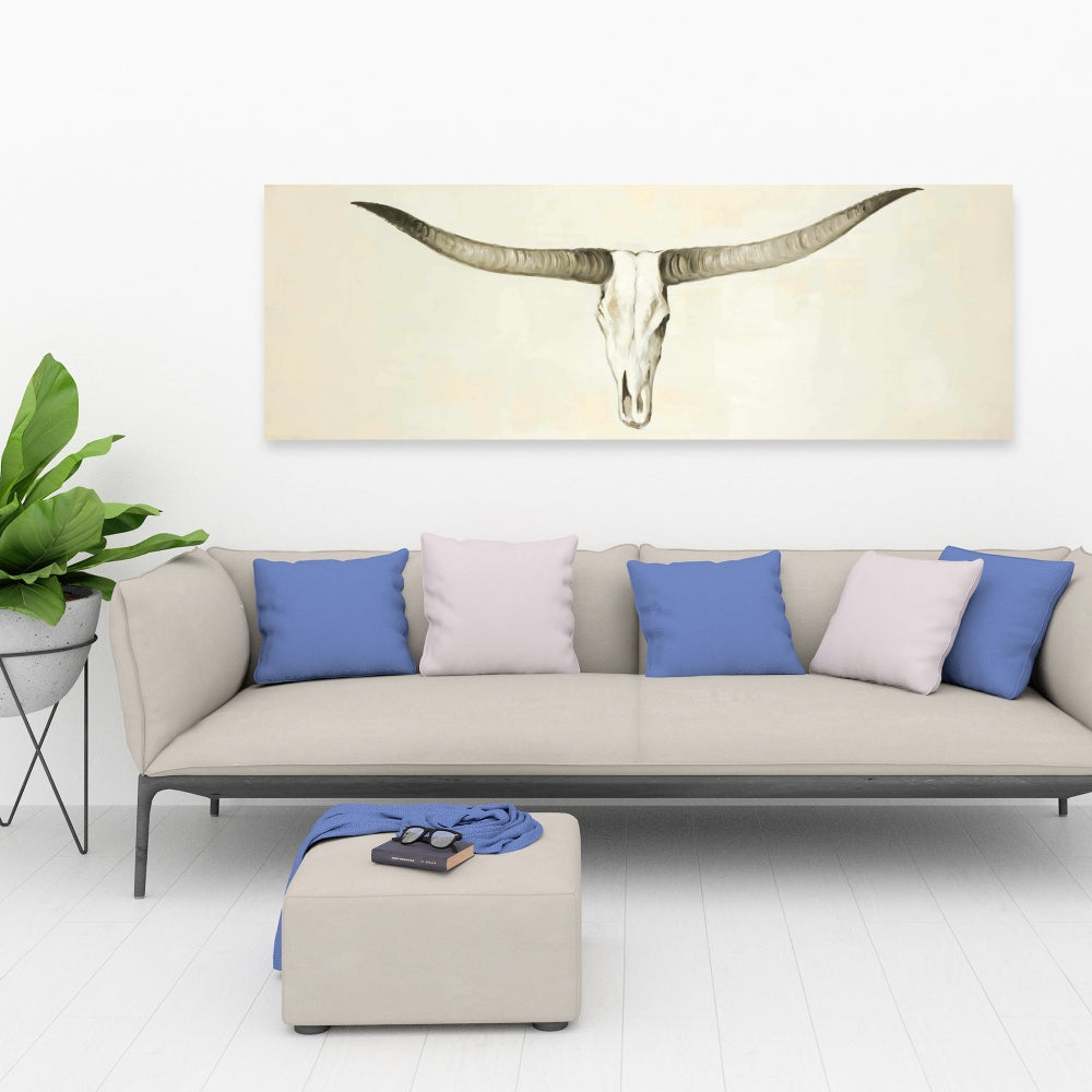 Longhorn Cattle Skull Fine Art Gallery Wrapped Canvas 16x48
