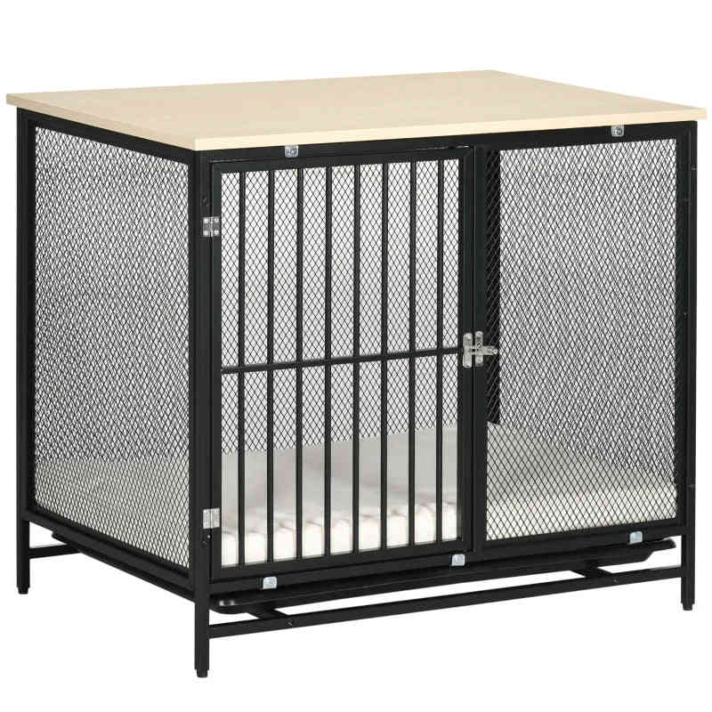 PawHut Dog Crate End Table with Cushion Sliding Door for Medium Dogs