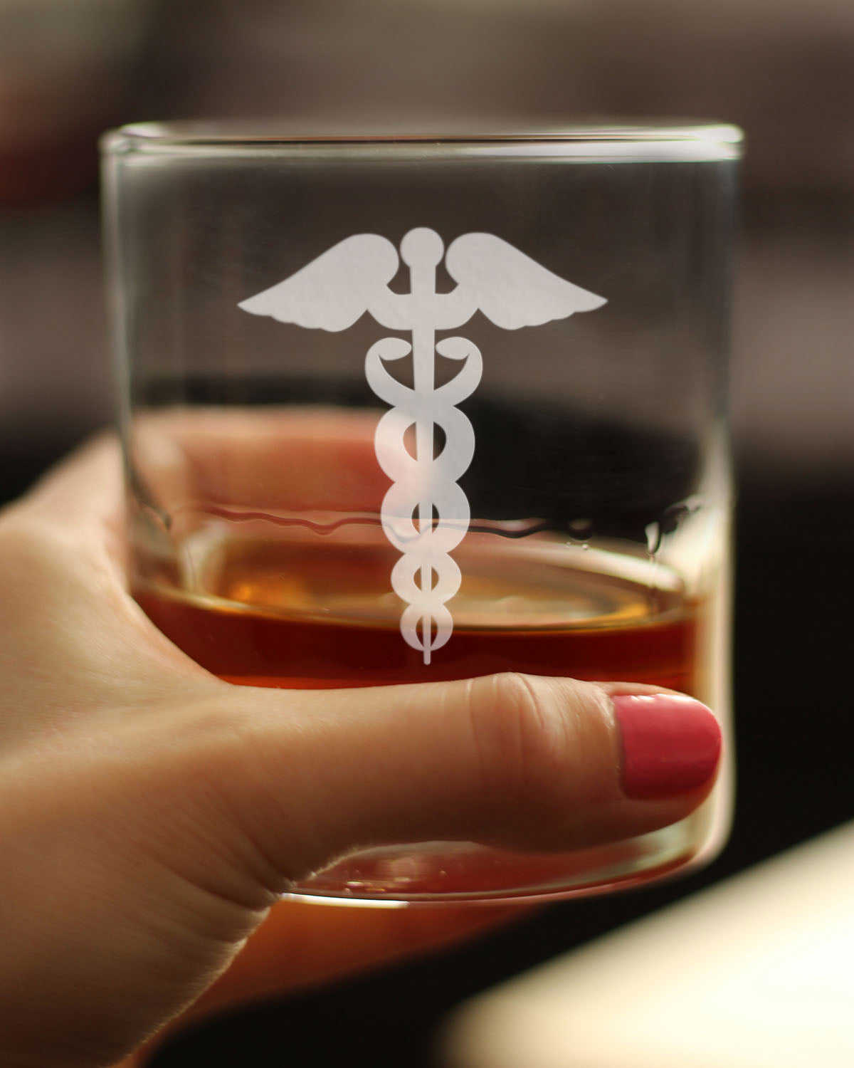 Caduceus Medical Symbol Whiskey Rocks Glass for Healthcare Workers - 10.25 Oz