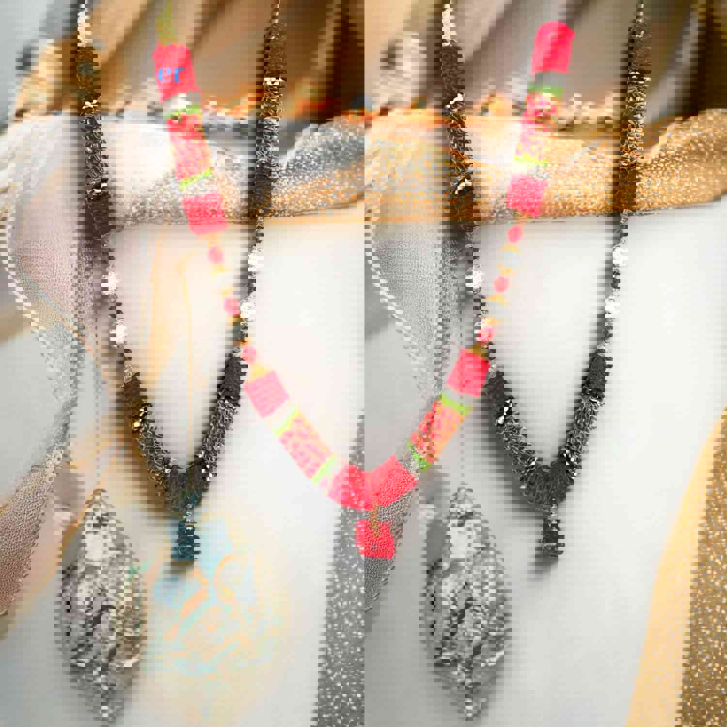Indian Garland Haar Mala 17 Inch God Goddess Pooja Decor Satin Mala