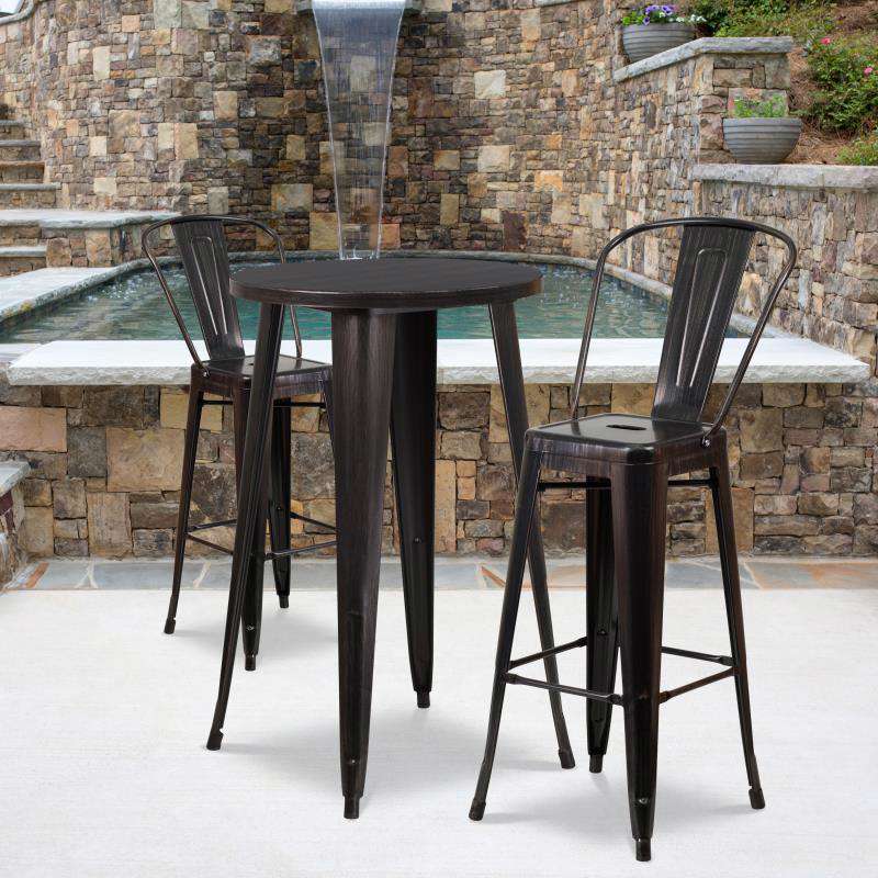 Flash Furniture Nichols Commercial Grade 24 Gold Metal Indoor-outdoor Bar Table Set With 2 Cafe Stools