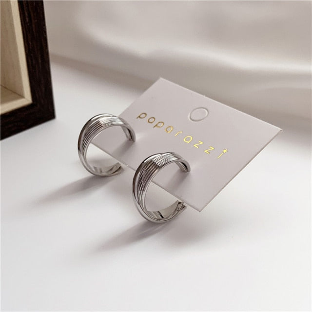 Golden Big Hoop Earrings - Korean Geometry Metal Drop Earrings for Women