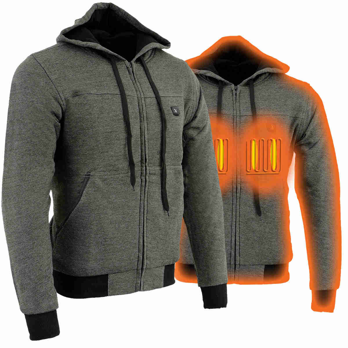 Nexgen Heat MPM1713SET12v Mens Grey Heated Front Zipper Hoodie Jacket with Battery Pack for Outdoor Activities