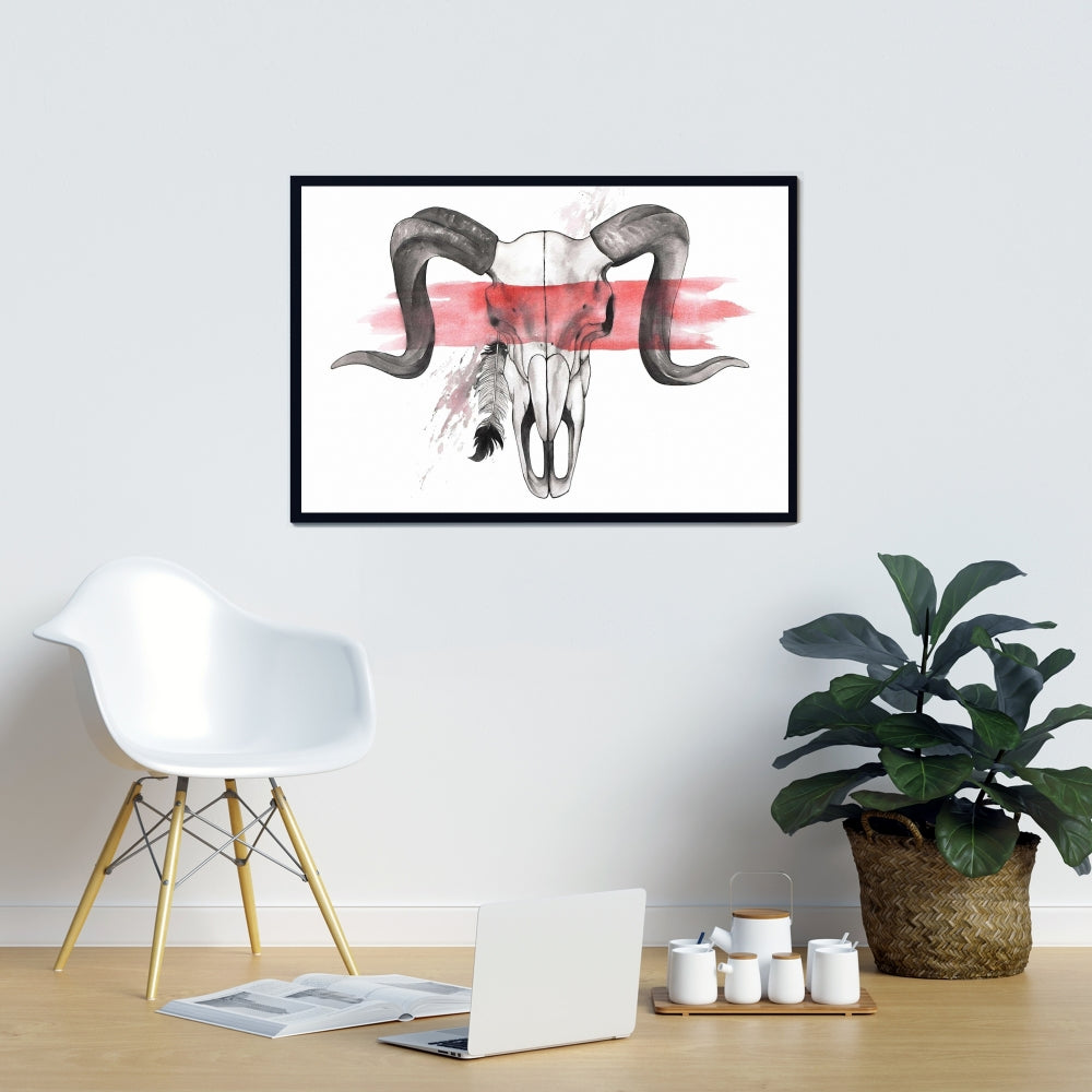 Aries Skull With Feather - Fine Art Gallery Wrapped Canvas 24x36