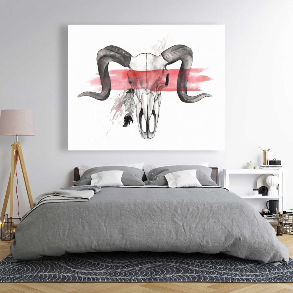Aries Skull With Feather - Fine Art Gallery Wrapped Canvas 24x36
