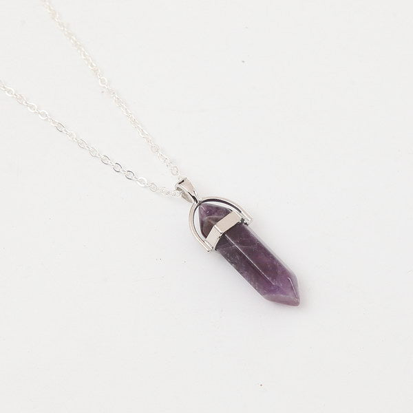 Fashion Hexagonal Column Necklace with Natural Crystal Pendants for Women