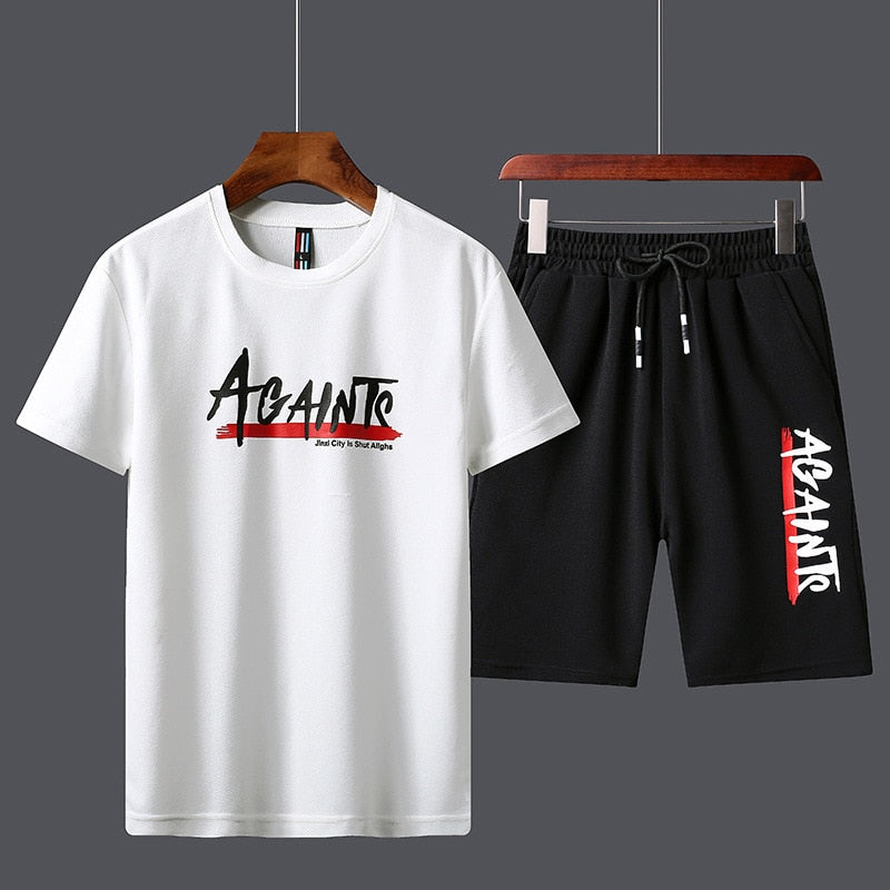 Men's Summer Tracksuit - Sportswear Two Piece Set with T-Shirt and Shorts
